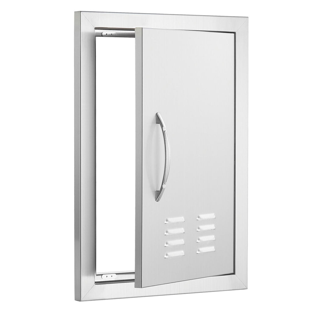 BBQ Access Door, 14W x 20H Inch Single Outdoor Kitchen Door, Stainless Steel Flush Mount Door, Wall Vertical Door with Handle and vents, for BBQ Island, Grilling Station, Outside Cabinet
