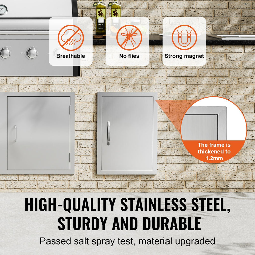 BBQ Access Door, 16W x 22H Inch Single Outdoor Kitchen Door, Stainless Steel Flush Mount Door, Wall Vertical Door with Handle, for BBQ Island, Grilling Station, Outside Cabinet