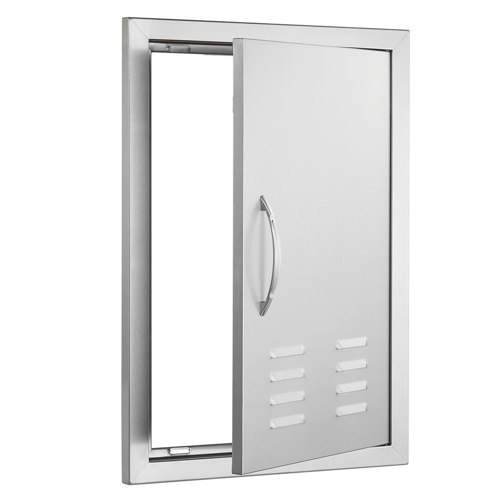 BBQ Access Door, 17W x 24H Inch Single Outdoor Kitchen Door, Stainless Steel Flush Mount Door, Wall Vertical Door with Handle, Vents and Hook, for BBQ Island, Grilling Station, Outside Cabinet