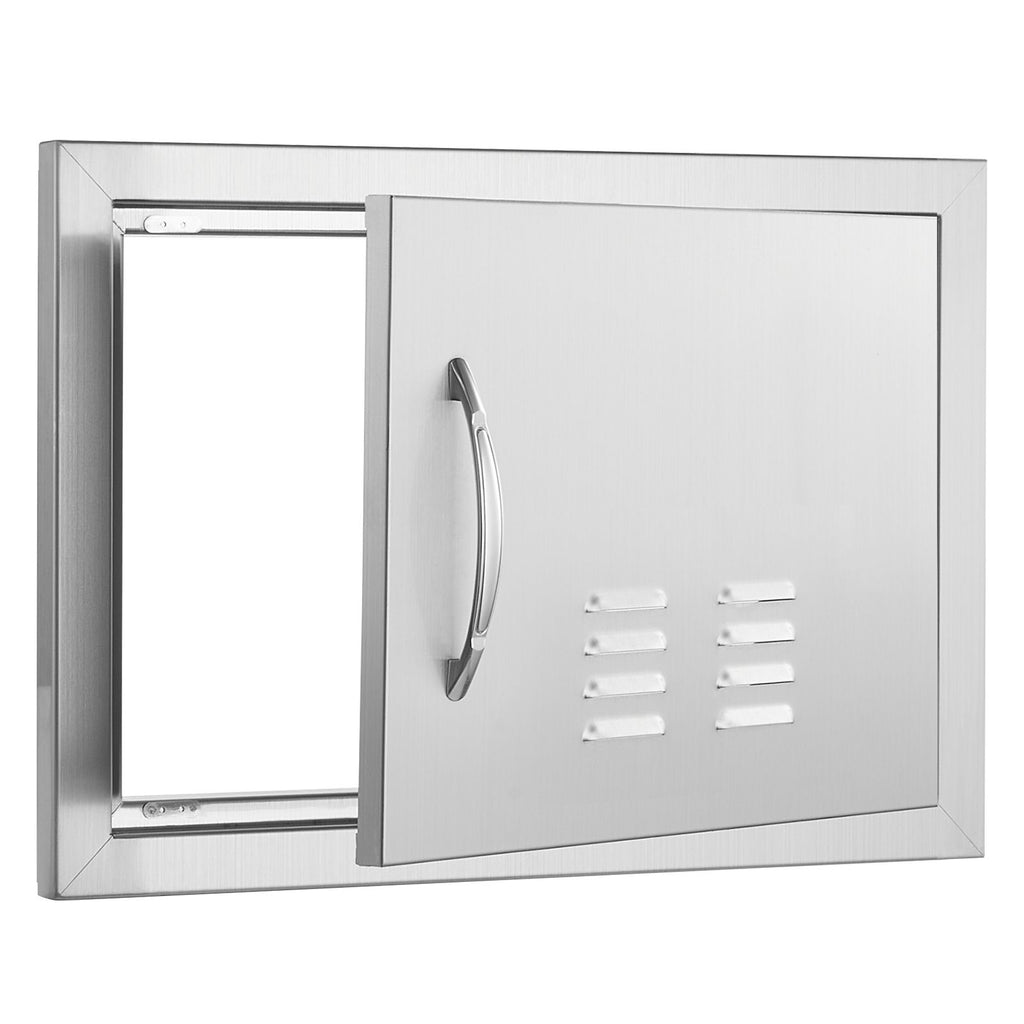 BBQ Access Door, 20W x 14H Inch Single Outdoor Kitchen Door, Stainless Steel Flush Mount Door, Wall Vertical Door with Handle and vents, for BBQ Island, Grilling Station, Outside Cabinet