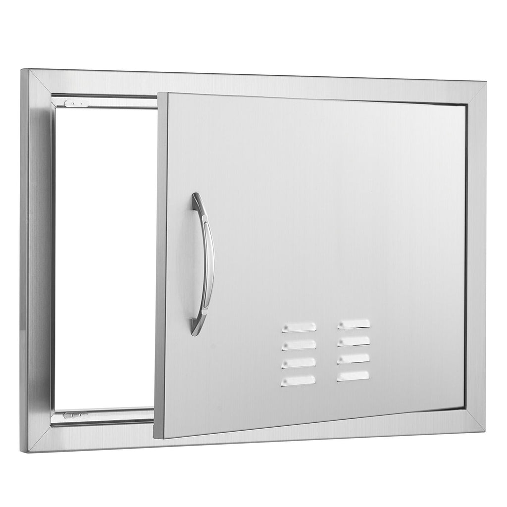 BBQ Access Door, 24W x 17H Inch Single Outdoor Kitchen Door, Stainless Steel Flush Mount Door, Wall Vertical Door with Handle and vents, for BBQ Island, Grilling Station, Outside Cabinet