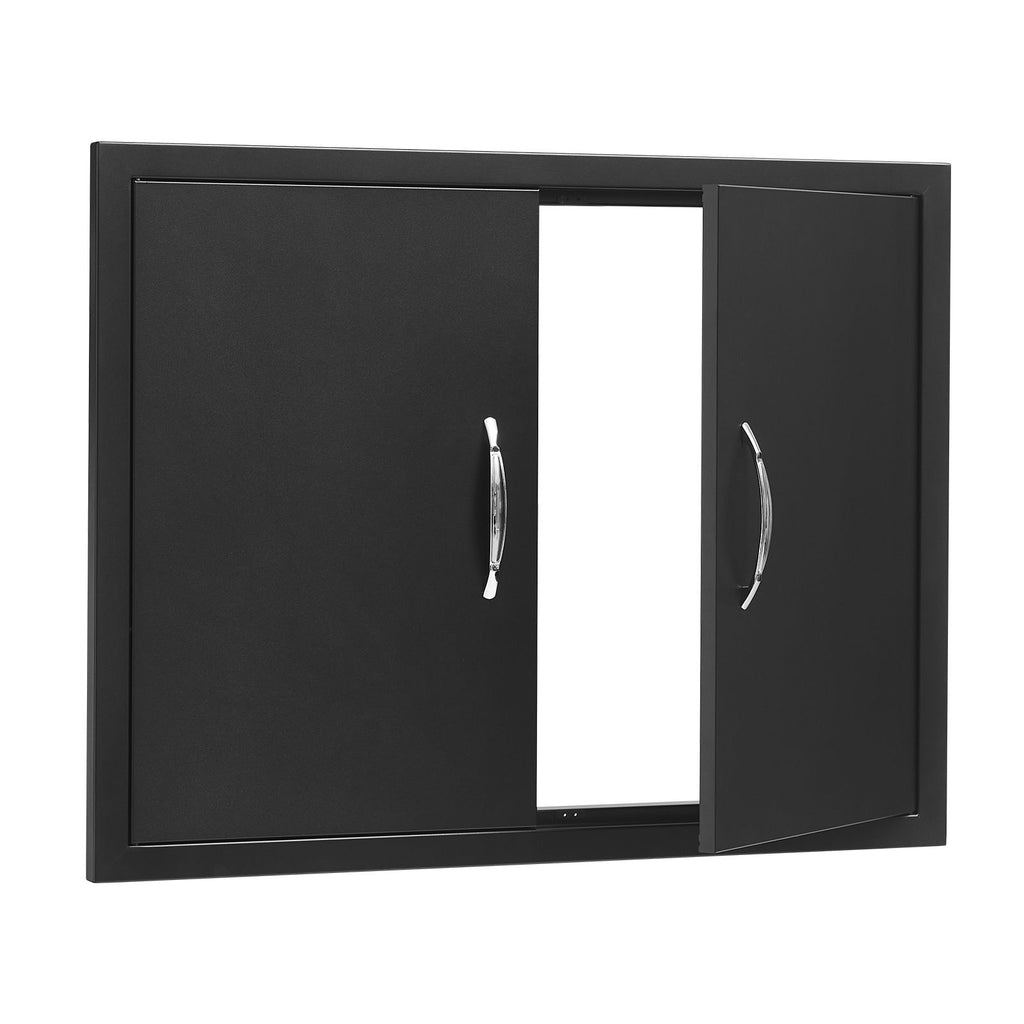 BBQ Access Door, 31W x 24H Inch Double Outdoor Kitchen Door, Cold Plate Flush Mount Door, Wall Vertical Door with Handles, for Outside Cabinet(Stainless Steel + Oil-Sprayed Product)