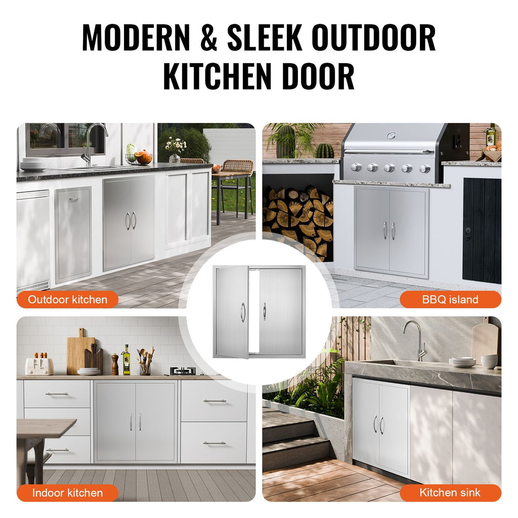 BBQ Access Door, 31W x 31H Inch Double Outdoor Kitchen Door, Stainless Steel Flush Mount Door, Wall Vertical Door with Handles, for BBQ Island, Grilling Station, Outside Cabinet image 2