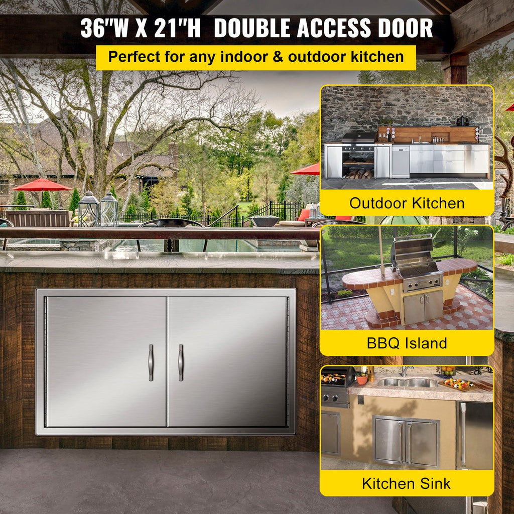 BBQ Access Door 36W x 21H Inch, Double BBQ Door Stainless Steel, Outdoor Kitchen Doors for BBQ Island, Grill Station, Outside Cabinet