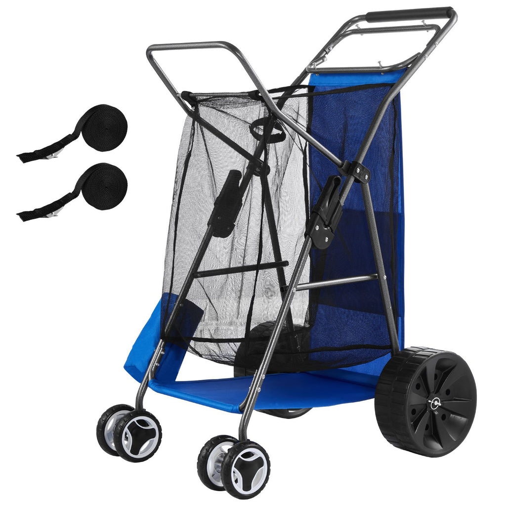Beach Cart with Large Wheels for Sand, 165 lbs Load Capacity, Heavy Duty Folding Beach Wagon with 10" Solid Wheels, Insulated Cooler Bag, Umbrella Holder, Holds 4 Chairs for Camping & Fishing