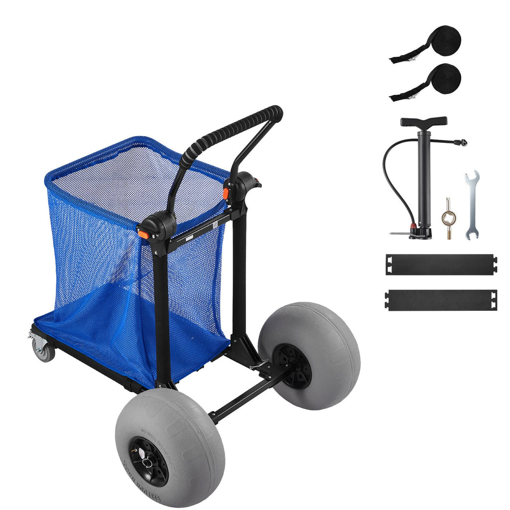 Beach Cart with Large Wheels for Sand, 165 lbs Load Capacity, Heavy Duty Folding Beach Wagon with 12" Balloon Wheels, Storage Bag, 180° Adjustable Handlebar, Dolly for Camping Fishing Garden