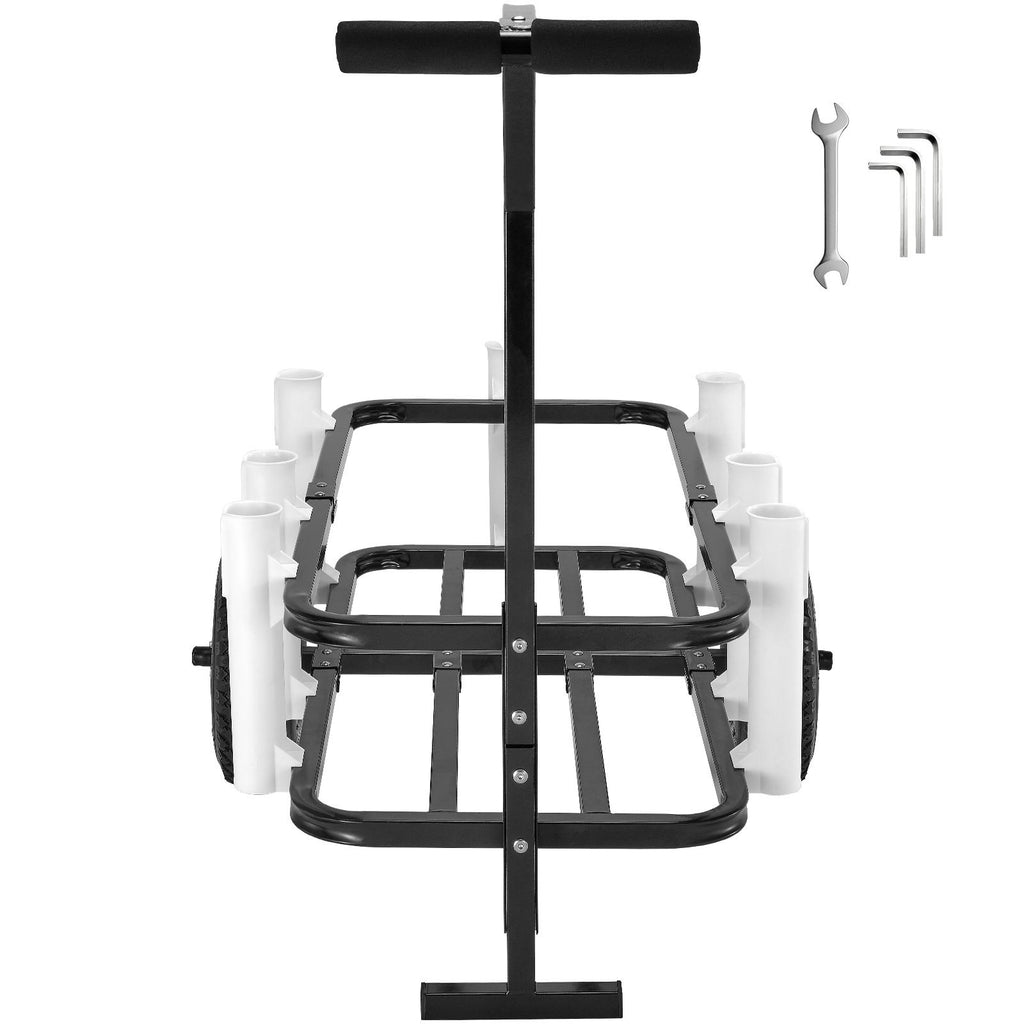 Beach Fishing Cart, 200 lbs Load Capacity, Fish and Marine Cart with Two 11" Big Wheels Rubber Balloon Tires for Sand, Heavy-Duty Steel Pier Wagon Trolley with 7 Rod Holders for Fishing, Picnic