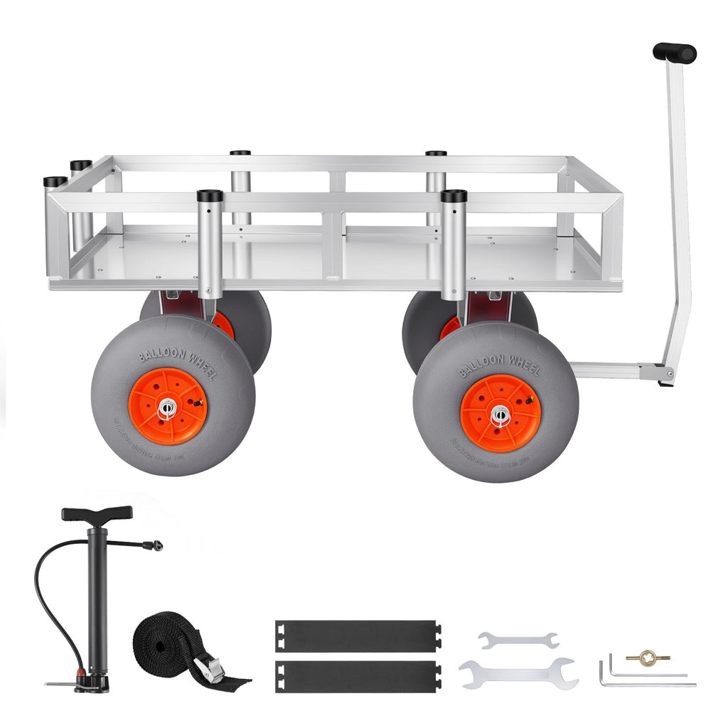 Beach Fishing Cart, 350 lbs Load Capacity, Foldable Fishing Cart with Heavy-Duty Aluminum Alloy Frame, 13-Inch All-Terrain PU Balloon Tires, 6 Rod Holders, for Outdoor Activities Camping Picnic