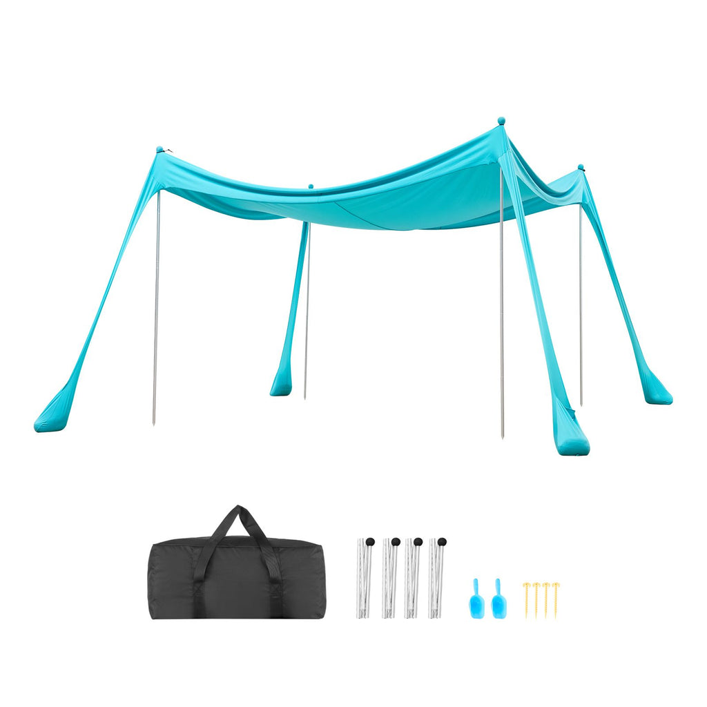 Beach Tent Sun Shelter, UPF50+ Sun Protection, 6.6 ft Tall, 10 x 10 ft, Easy Pop Up Beach Canopy with Sandbags, Stability Poles, Sand Shovels, Portable Shade for Family Outings, Camping, Fishing