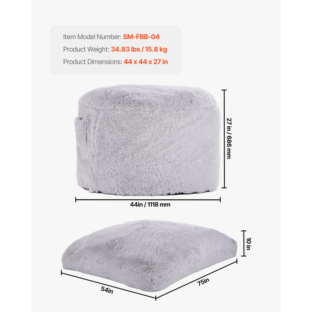 Bean Bag Bed Chair, Convertible Chair from BeanBag to Lounge or Mattress, Gaint Bean Bag Chair Bed with Washable Cover for Adults, Fluffy Plush, Foam Filling and Side Pocket, Grey(Full Size) image 2