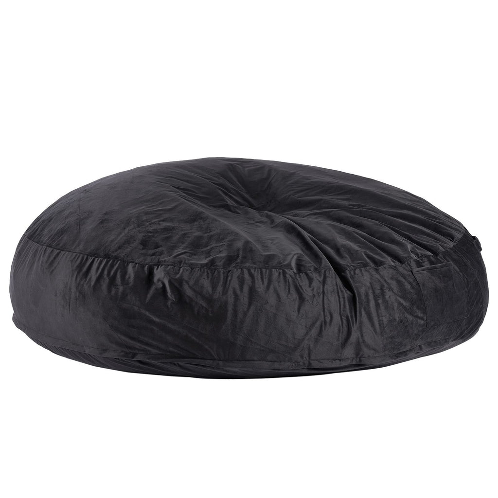 Bean Bag Chair, Giant BeanBag Chair with Removable & Washable Cover for Adult, Dutch Velvet & High-Density Foam Filling Round Bean Bag with Handle and Side Pocket for Living Room Bedroom, Black