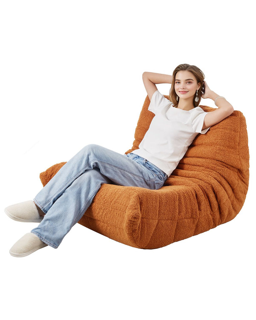 Bean Bag Chair, L-Shaped Bean Bag Chair with Soft Armrests and Storage Pocket, 25D Memory Foam Filled with Soft Teddy Velvet Cover, Bean Bag for Bedroom or Playroom, Brown