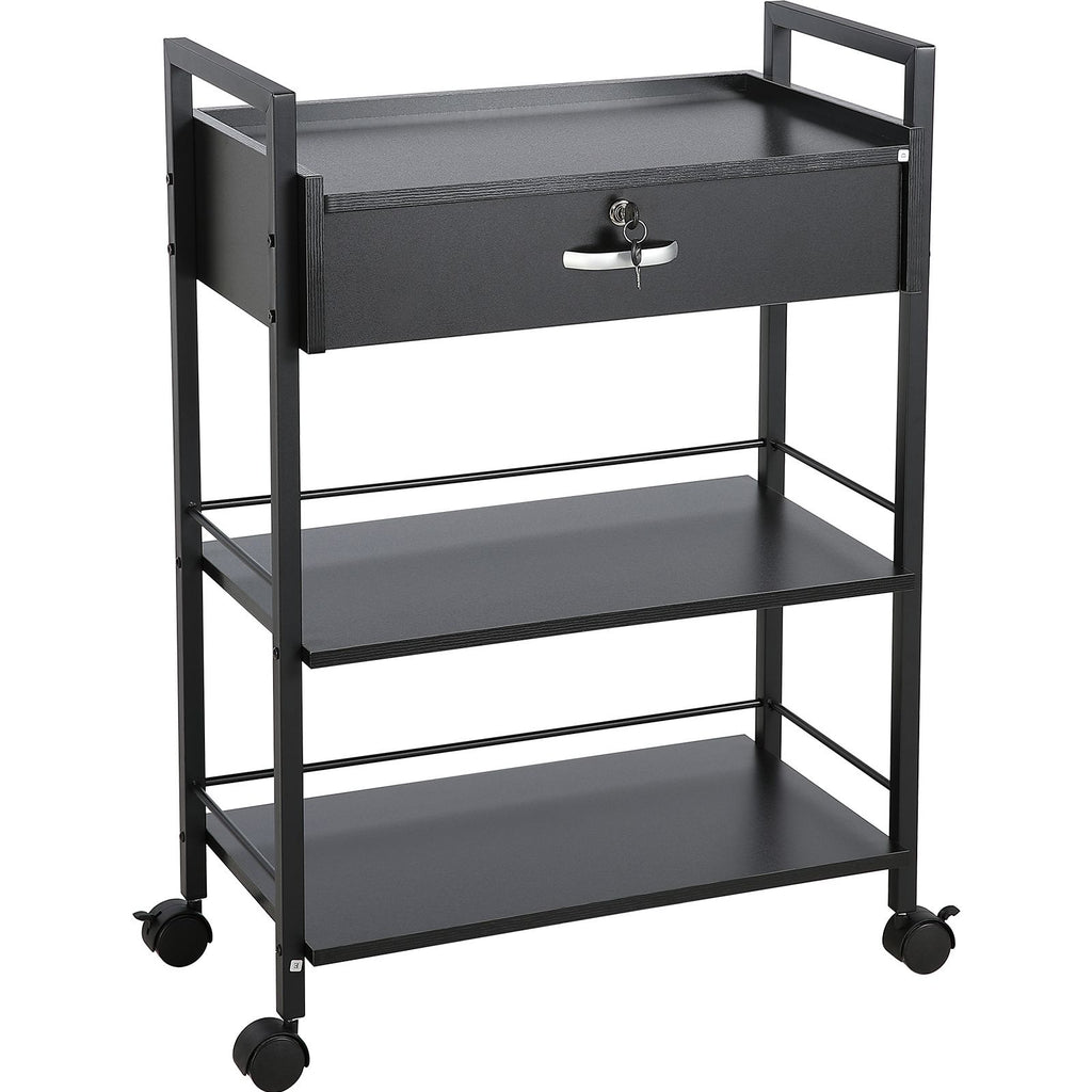 Beauty Salon Trolley Cart, 3-Tier Hair Salon Stations Cabinet for Stylist with Lockable Drawer, MDF Rolling Storage Station with 4 Wheels (2 Lockable) for Beauty SPA Barbershop Tattoo