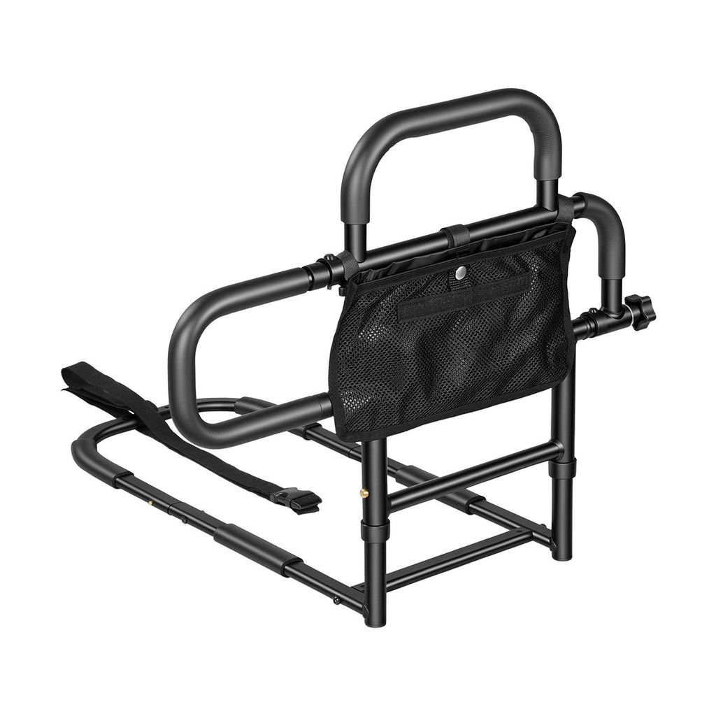 Bed Rail for Elderly Adults Foldable Bedside Assist Rail for Seniors, 300LBS Dual-Handle Support, Adjustable Handle Length, High-Strength Steel, with Storage Pocket, Fit King Queen Full Twin Bed