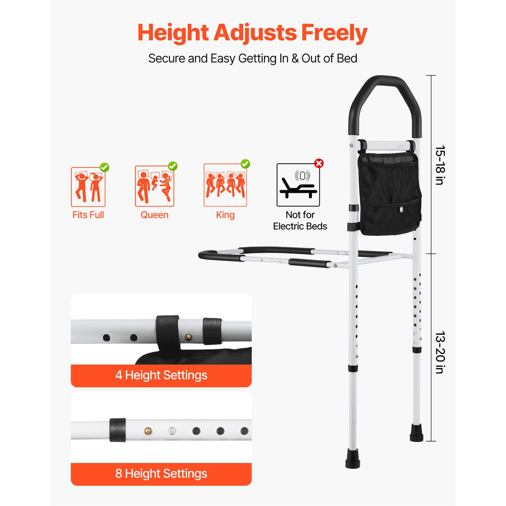 Bed Rail for Elderly, Bedside Assist Rails with Supporting Leg and PU Handrail, Adjustable Height Carbon Steel Pipe Bedside Cane, Bed Bars for Seniors & Patients, Fits King, Queen, Full, Twin image 2