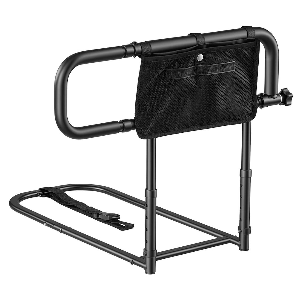 Bed Rails for Elderly Adults Folding Bed Side Assist Rail for Seniors, Length & Height Adjustable, High-Strength Steel Bed Cane with Storage Pocket, Fits King Queen Full Twin Bed, 300LBS Support