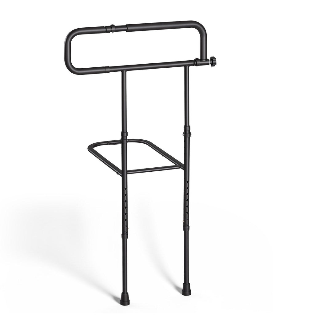 Bed Rails for Elderly Adults Folding Bed Side Rail with Floor Support, Length & Height Adjustable, High-Strength Steel Bedside Assist Cane, Fits King Queen Full Twin Bed, 300LBS Strong Capacity