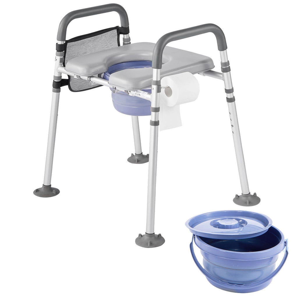 Bedside Commode Chair, 500 lbs Capacity, 4-in-1 Portable Toilet and Raised Toilet Seat with Padded Seat & Armrest, Detachable 5L Bucket, Adjustable Height & Width Adult Potty Chair for Seniors