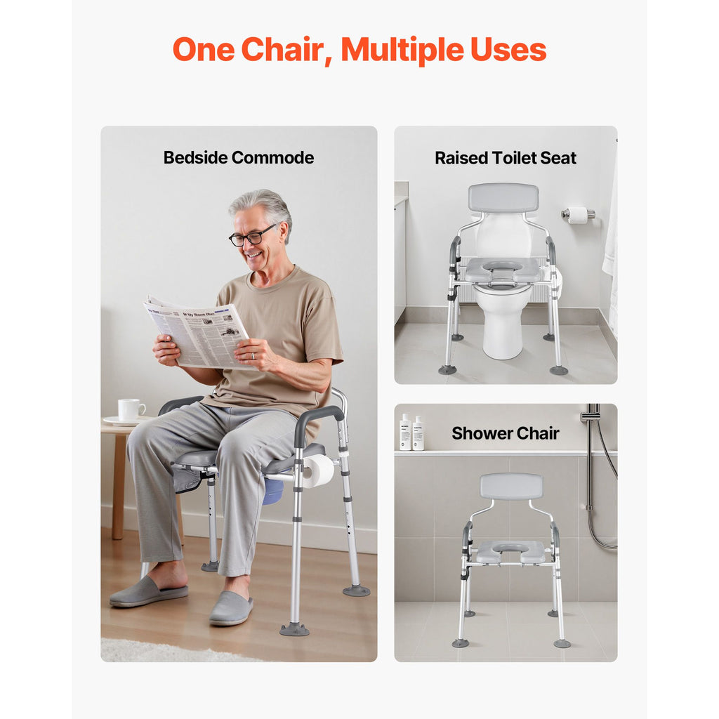Bedside Commode Chair, 500 lbs Capacity, 4-in-1 Portable Toilet and Raised Toilet Seat with Padded Seat & Backrest, Detachable 5L Bucket, Adjustable Height & Width Adult Potty Chair for Seniors image 2