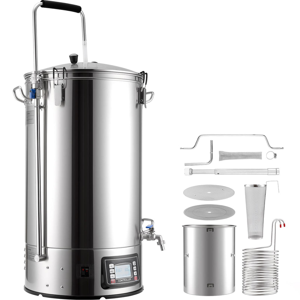 Beer Brewing Equipment, 16 Gal/60L Beer Maker with Anti-Burn Pump and Wort Chiller,3000W All-in-One Home Brewing Kit with Digital Control, Recipe Memory & Timer, Removable mesh strainer