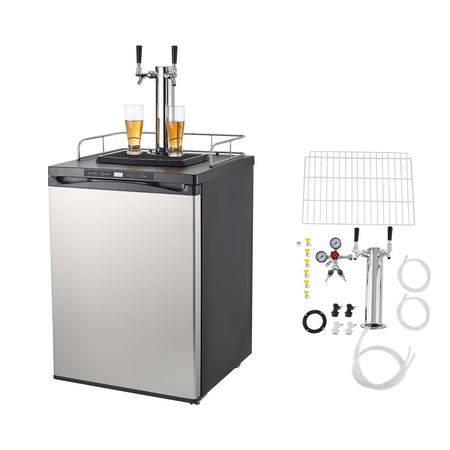 Beer Kegerator, Dual Tap Home Draft Beer Dispenser for Ball Lock, Full Size Keg Refrigerator with 5lbs CO2 Tank, Hold 2 Sixth / 2 Slim / 3 Ball lock keg, 162L