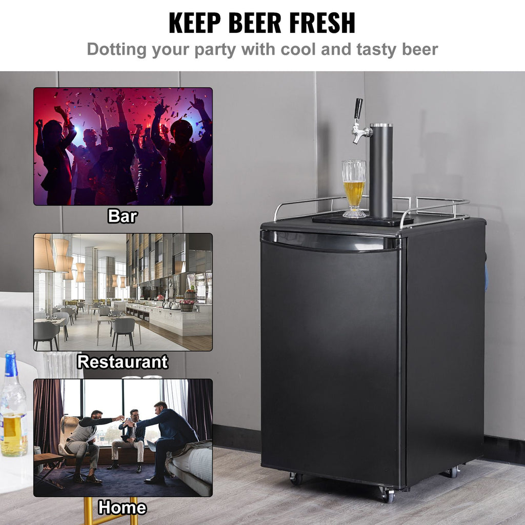 Beer Kegerator, Single Tap Draft Beer Dispenser, CO2 Cylinder, Drip Tray & Rail, 32 Fahrenheit - 50 Fahrenheit Temperature Control, Holds 1/6, 1/4, 1/2 Barrels, Black