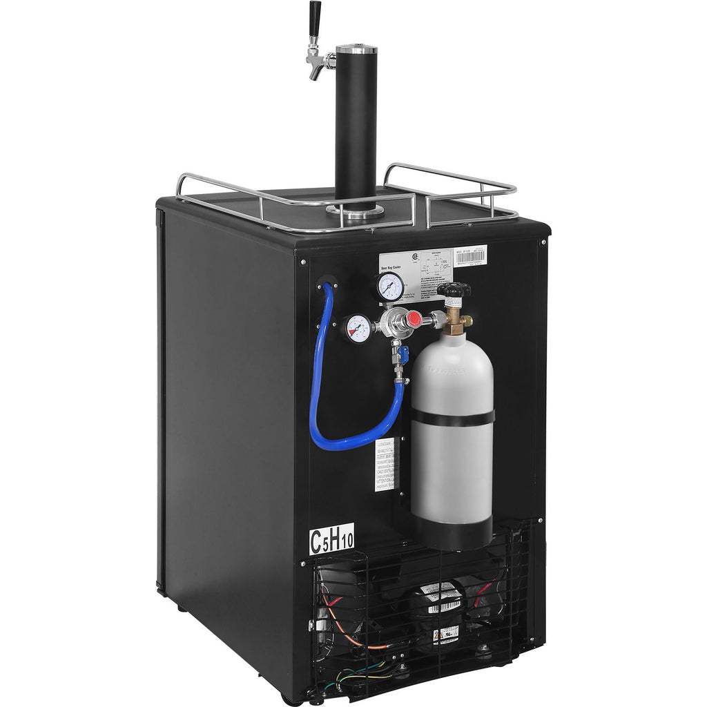 Beer Kegerator, Single Tap Draft Beer Dispenser, CO2 Cylinder, Drip Tray & Rail, 32 Fahrenheit - 75.2 Fahrenheit Temperature Control, Holds 1/6, 1/4, 1/2 Barrels, Silver