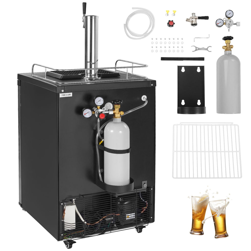 Beer Kegerator, Single Tap Draft Beer Dispenser, Full Size Keg Refrigerator With Shelf, CO2 Tank(No Gas), Drip Tray & Rail, 23 Fahrenheit - 82.4 Fahrenheit Temperature Control, 162L, Silver