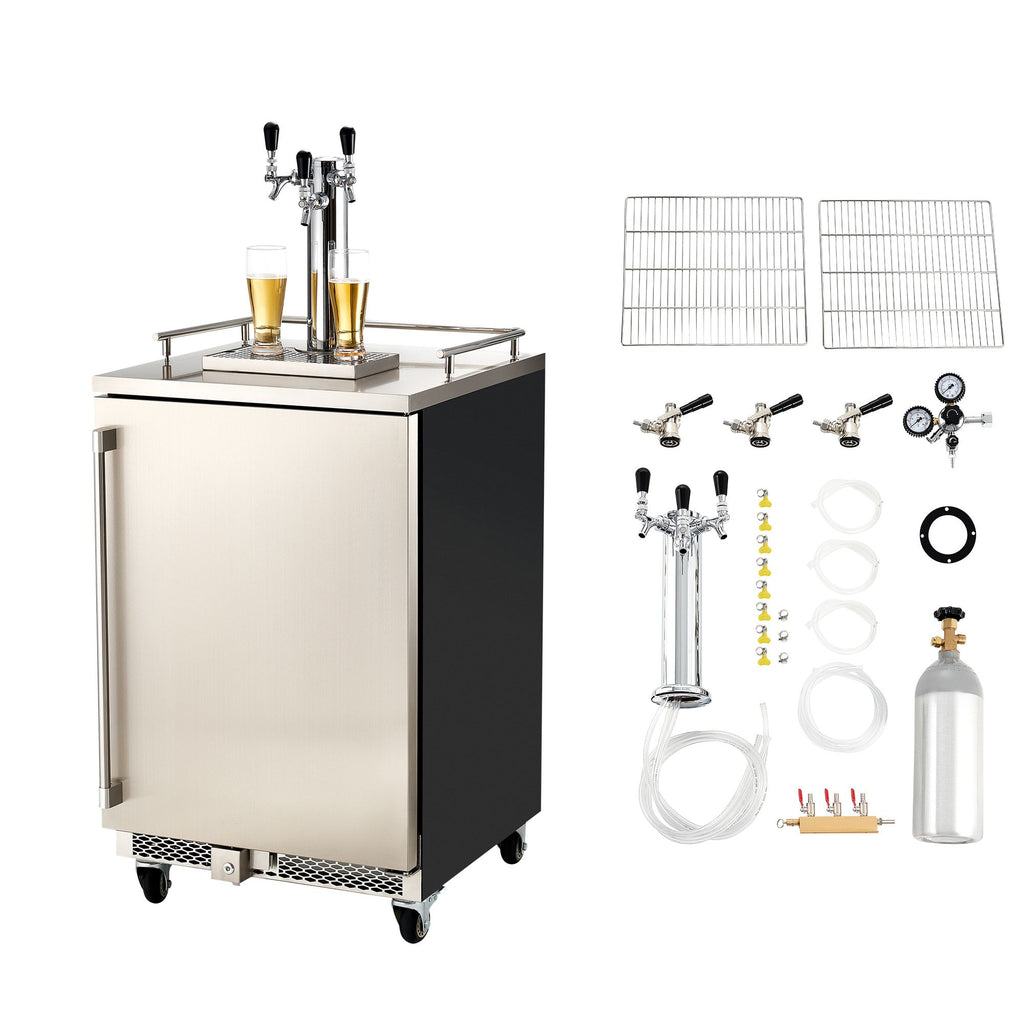 Beer Kegerator, Triple Tap Commercial Draft Beer Dispenser for D system, Full Size Keg Refrigerator with 5lbs CO2 Tank, Hold 3 Sixth / 2 Slim / 3 Ball lock keg, 160L