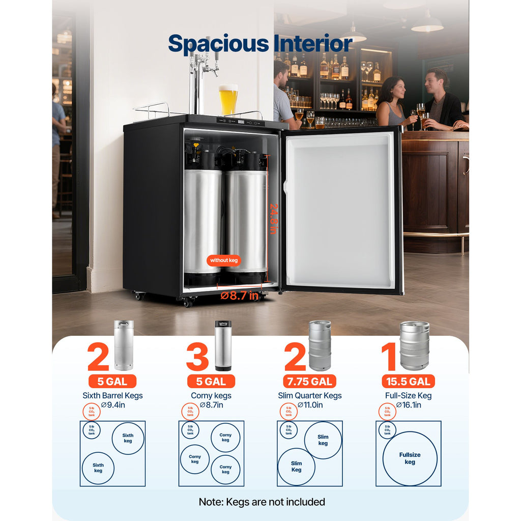 Beer Kegerator, Triple Tap Home Draft Beer Dispenser for Ball Lock, Full Size Keg Refrigerator with 5lbs CO2 Tank, Hold 2 Sixth / 2 Slim / 3 Ball lock keg, 162L image 2
