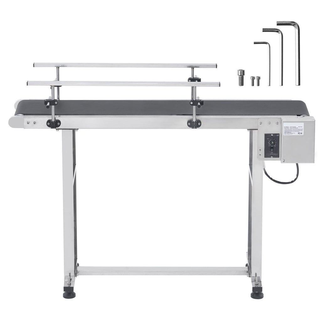 Belt Conveyor, 47 x 7.8 inch Conveyor Table, Heavy Duty Stainless Steel Motorized Belt Conveyor for Inkjet Coding Applications Powered PVC Belt Anti-Static Adjustable Speed (Double Guardrail)