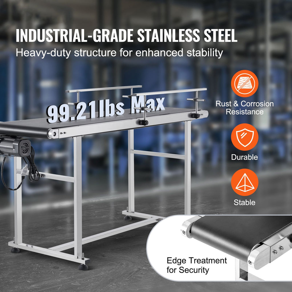 Belt Conveyor, 59 x 15.7 inch Conveyor Table, Heavy Duty Stainless Steel Motorized Belt Conveyor for Inkjet Coding Applications Powered PVC Belt Anti-Static Adjustable Speed (Double Guardrail) image 2