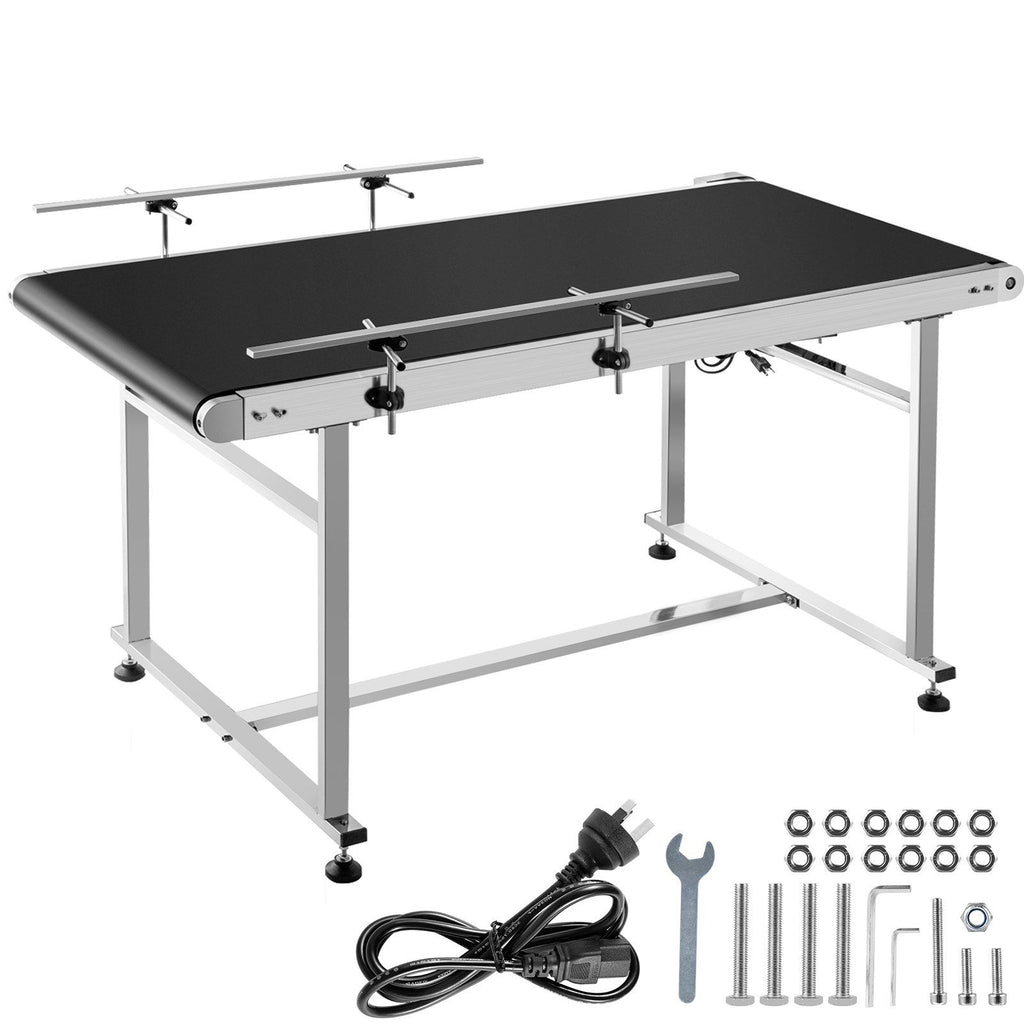 Belt Conveyor Length 59-Inch, PVC Conveyor Belt Width 23.6-Inch, Motorized Conveyor Industrial Transport Conveyor with Double Guardrails Anti-static Adjustable Conveyor Table Electric Handling