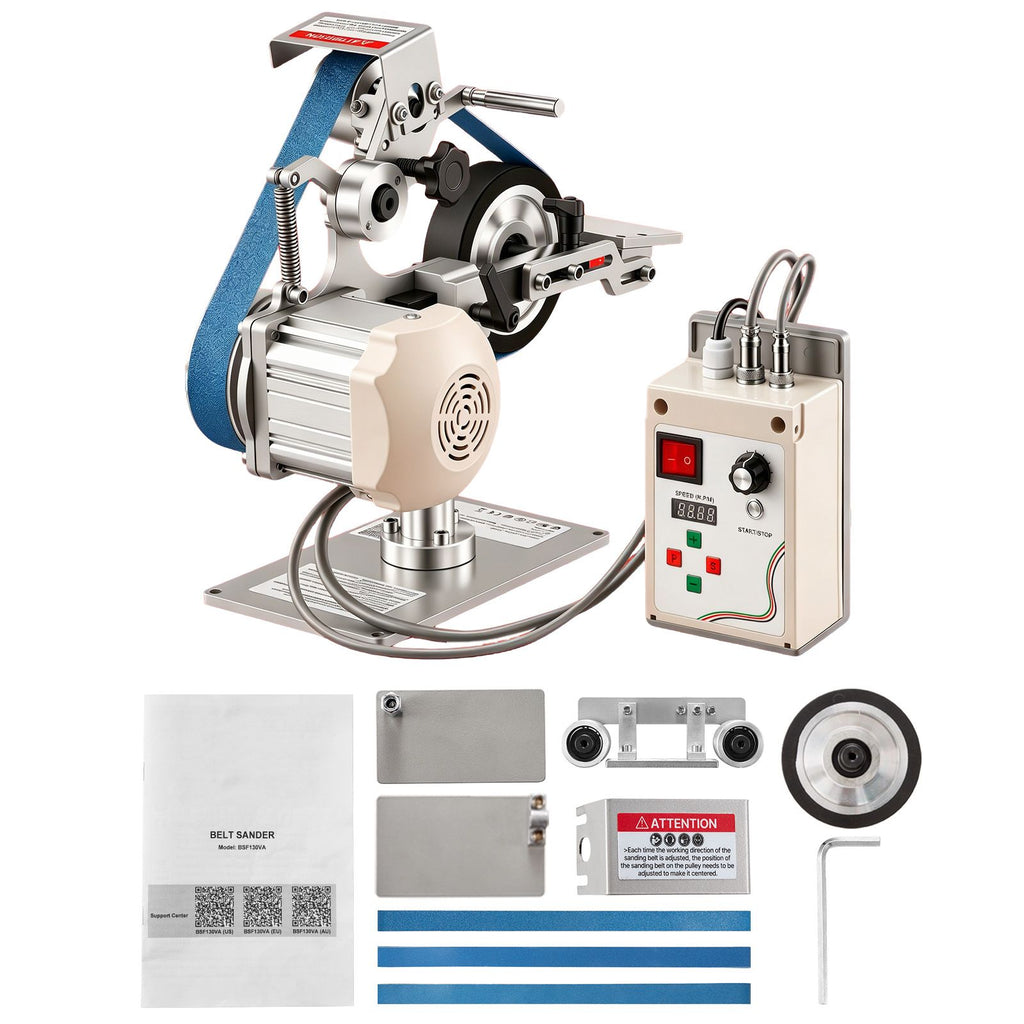 Belt Grinder Sander with VFD, 30 x 1-Inch Variable Speed Belt Polisher, 550W Polishing Grinding Machine with 2 Grinding Modes & 3PCS Sanding Belts for Metalworking, Knife Making