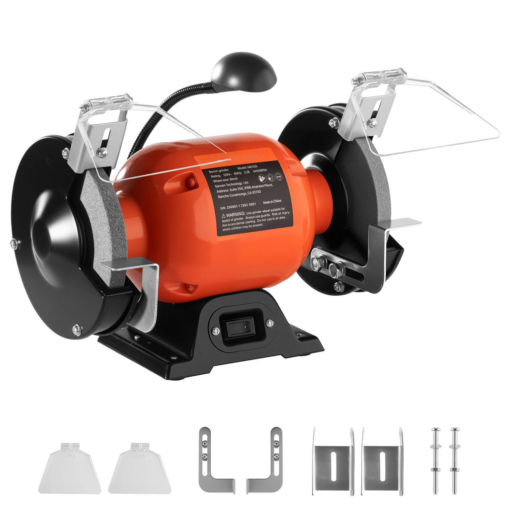 Bench Grinder, 6-inch Single Speed Bench Grinder, 3450RPM High-Speed Table Grinders with 250W 2.1A Induction Motor, 36/60-Grit Grinding Wheels & LED Work Light for Fast Sharpening Grinding