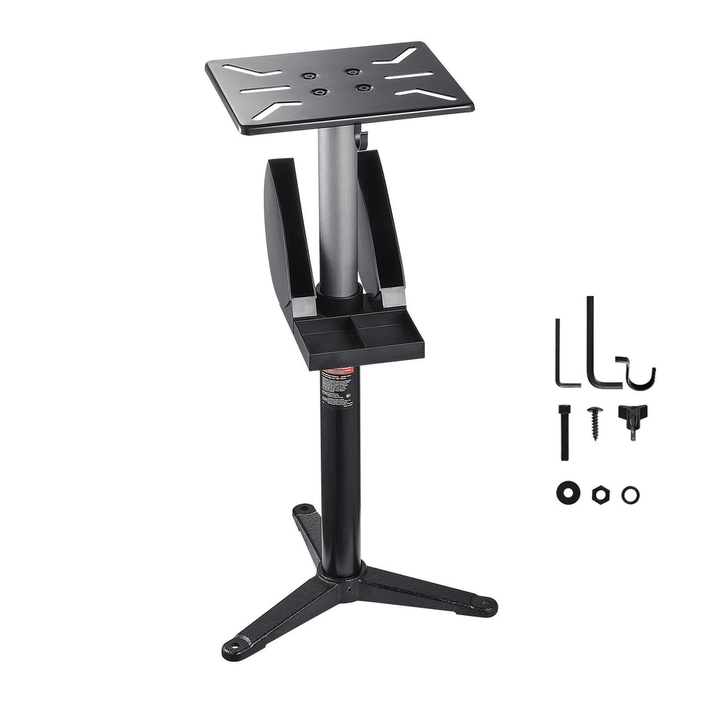 Bench Grinder Stand, Bench Grinder Vise Floor Pedestal with 12" x 10" Mounting Plate, 5-Level Height Adjustable Pedestal Stand with Grinding Wheel Storage Compartment & Heavy-Duty Cast Iron Base