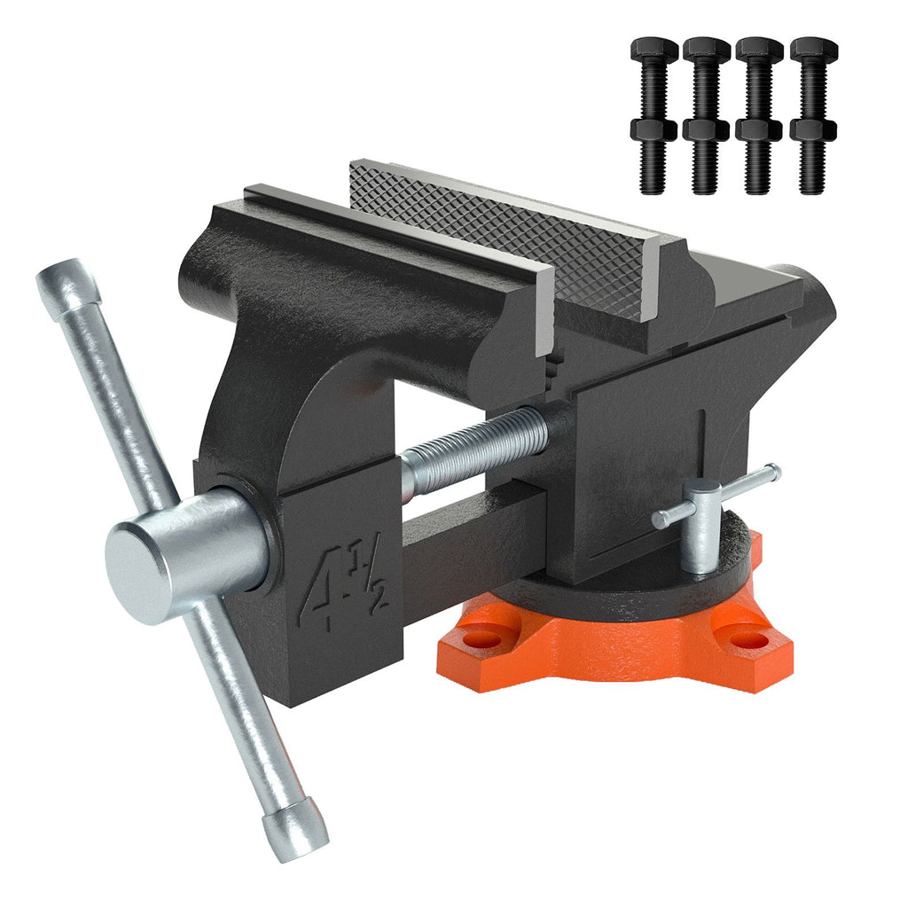 Bench Vise, 4.5-inch Jaw Width 3.3-inch Jaw Opening , 240-Degree Swivel Locking Base Multipurpose Vise with Anvil, Heavy Duty Cast Iron Workbench Vise with Bolts & Nuts, for Drilling, Pipe Cutti image 2