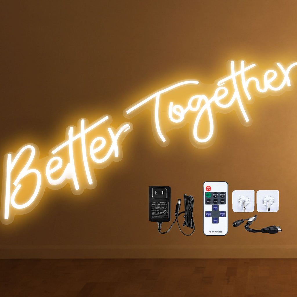 Better Together Neon Sign, 13" x 7" +18" x 8" Warm White LED lights Sign, Adjustable Brightness with Remote Control, Used for Home, Party, Wedding, and Bar Decoration (Power Adapter Included
