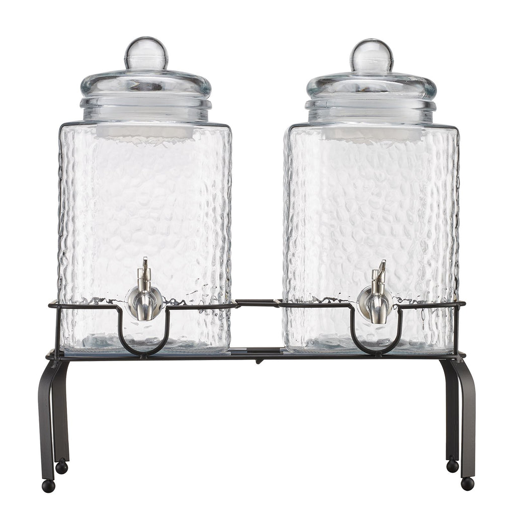 Beverage Dispenser, 2 Pack 1.5 Gallon Drink Dispensers for Parties, Glass Juice Dispenser with Metal Stand, Stainless Steel Spigot, Iced Tea Lemonade Juice Water Dispensers for Parties