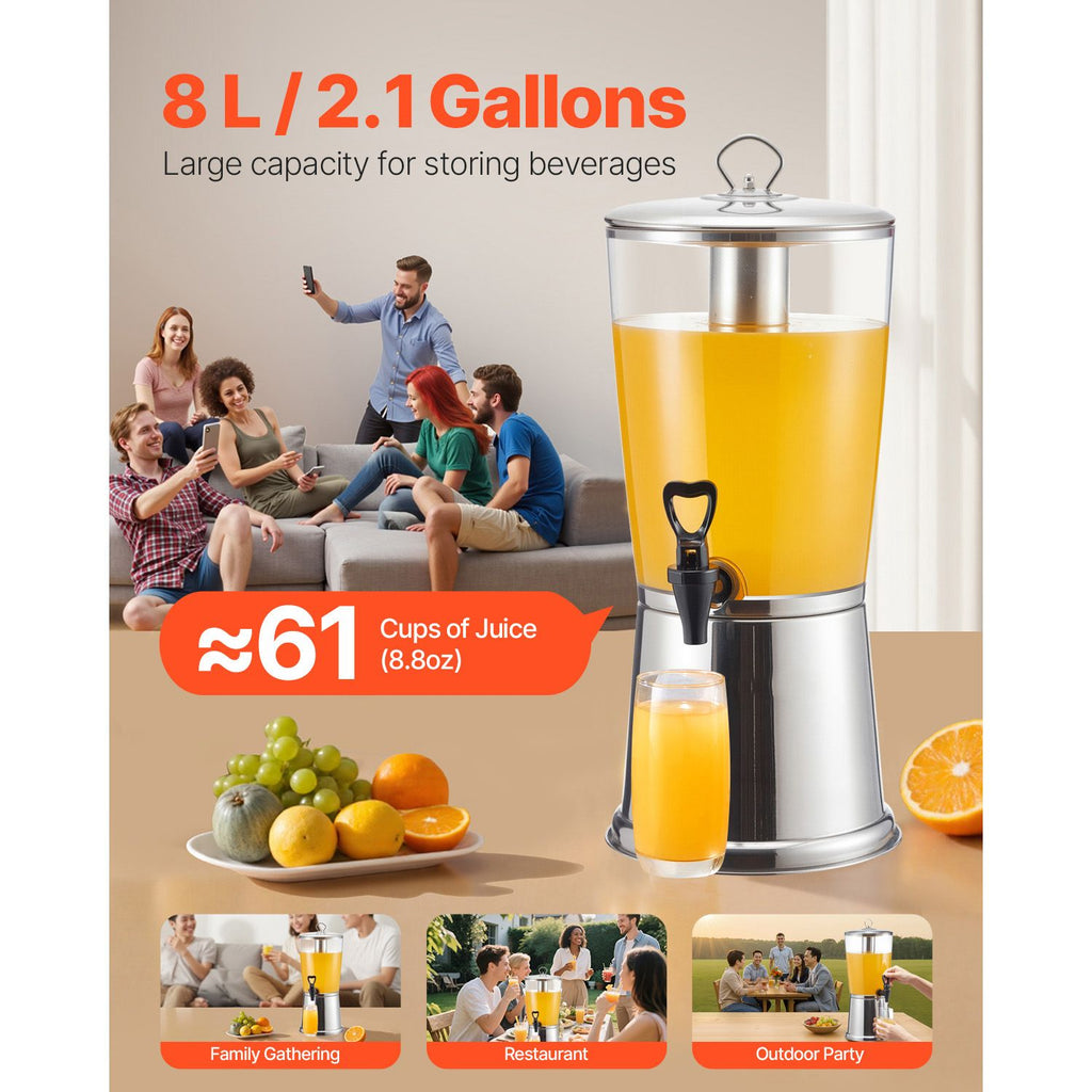 Beverage Dispenser, 2.1 Gallon Drink Dispenser for Parties, Stainless Steel + Plastic Juice Dispensers with Spigot Ice Chamber, Iced Tea Lemonade Juice Water Dispensers, for Restaurants, Hotels image 2