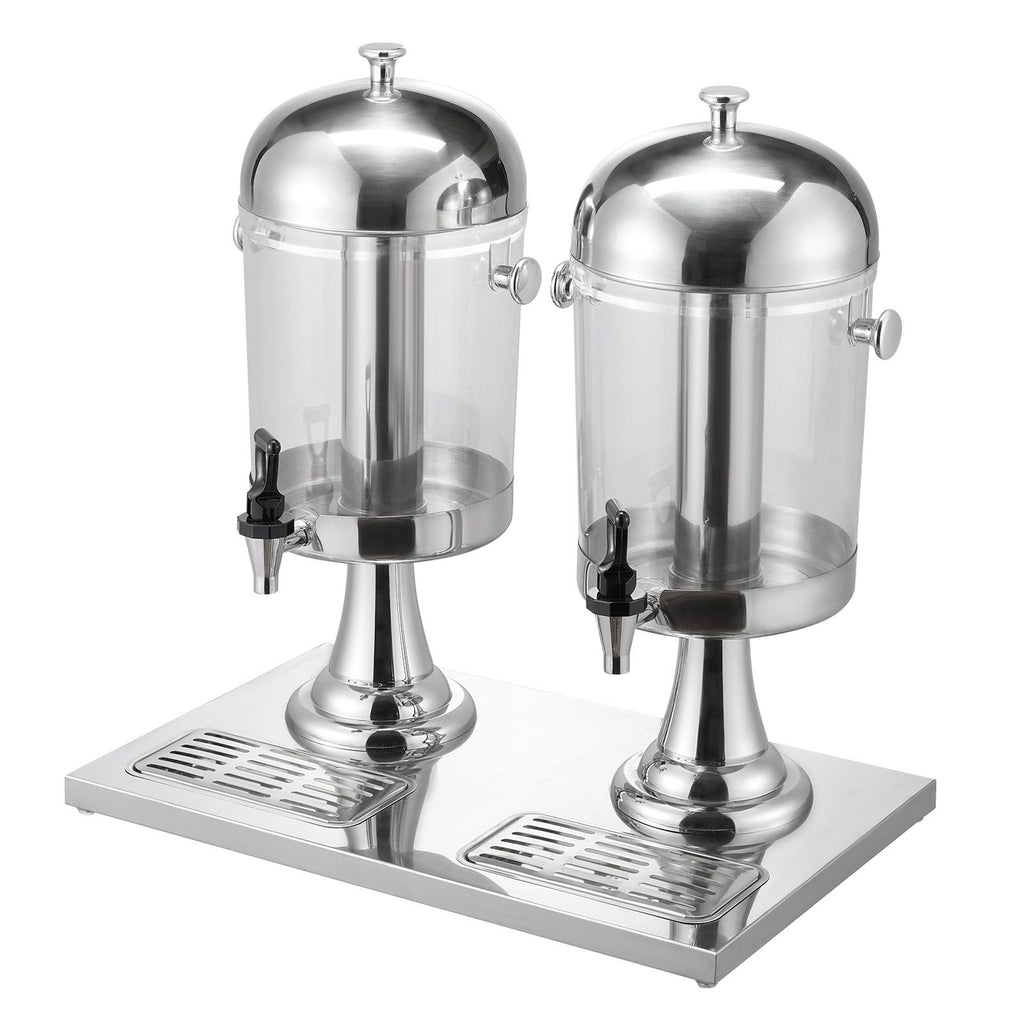 Beverage Dispenser, 2.1 Gallon x 2 Drink Dispenser for Parties, Stainless Steel + Plastic Juice Dispensers with Spigot Ice Chamber Tray, Iced Tea Lemonade Dispensers, for Restaurants, Hotels