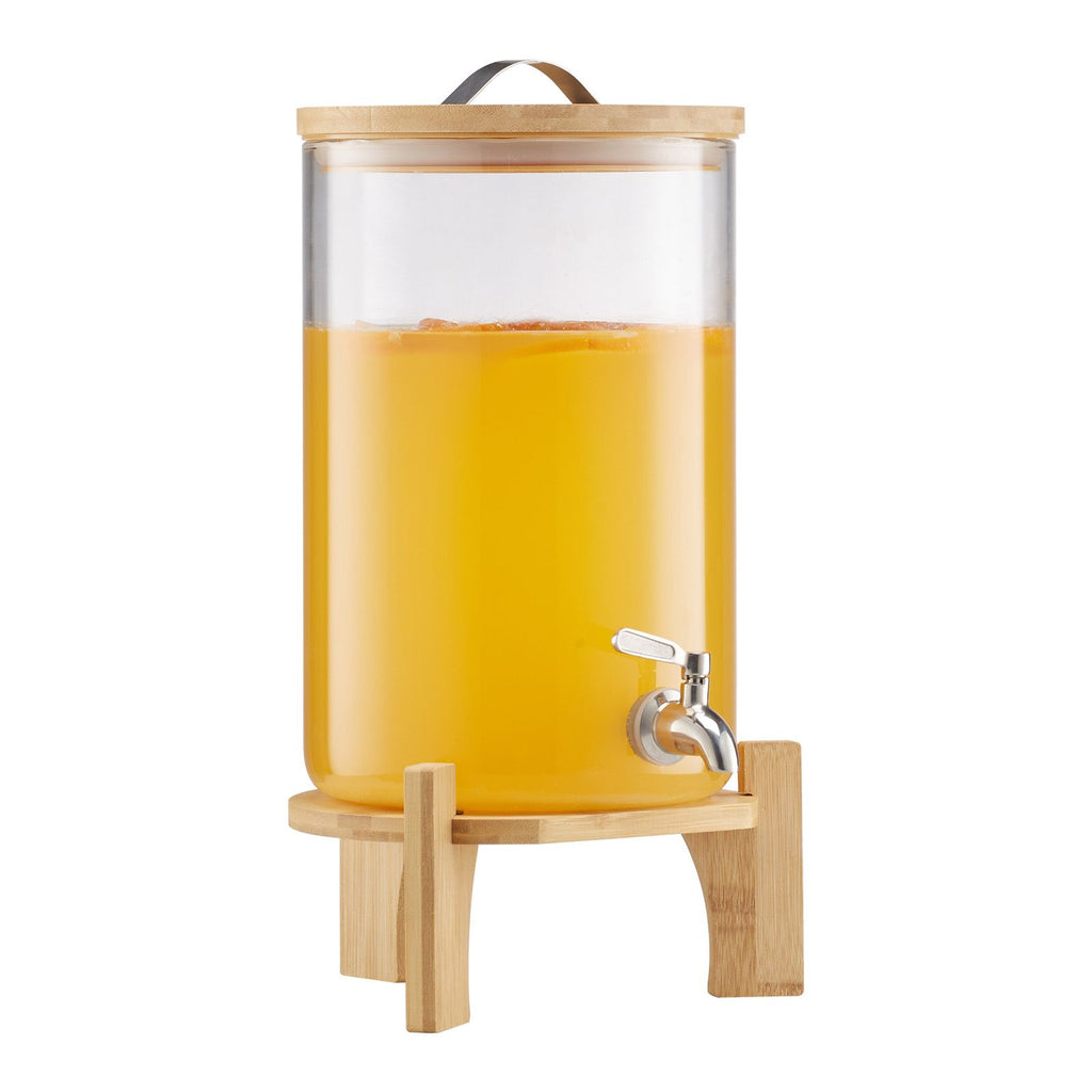 Beverage Dispenser, 2.2 Gallon Drink Dispensers for Parties, Glass Juice Dispenser with Wood Stand, Stainless Steel Spigot, Iced Tea Lemonade Juice Water Dispensers for Parties
