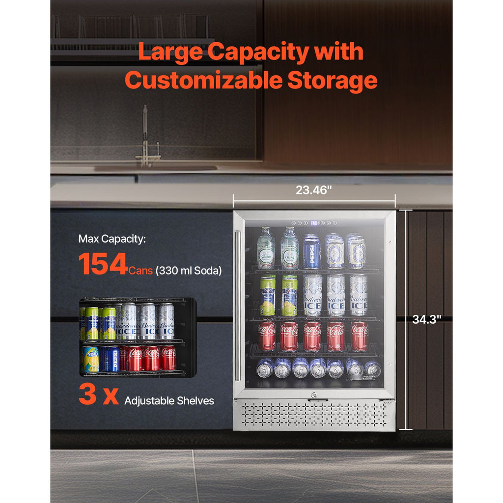 Beverage Refrigerator Cooler, 154 Can Beverage Fridge, Mini Fridge with Glass Door, Adjustable Shelves, Digital Temperature Control, Built-in & Freestanding Soda Beer Fridge for Home Office Bar image 2