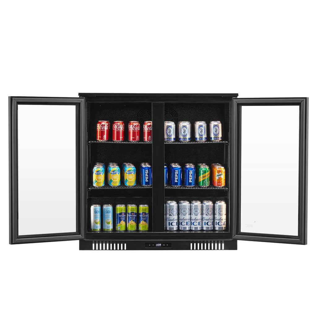 Beverage Refrigerator Cooler, 246 Can Beverage Fridge, Soda Beer Fridge with Glass Doors, Adjustable Shelves, Digital Temperature Control, Built-in or Freestanding Fridge for Restaurant & Bar