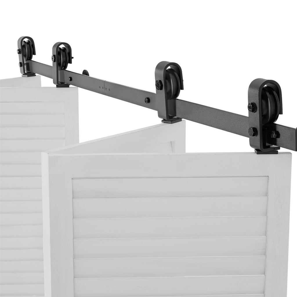 Bi-Folding Sliding Barn Door Hardware Track Kit, 64" Top Mount Track Kit, Slide Smoothly & Quietly, Heavy Duty, Easy to Install, Suitable for Four 15" Closet Pantry Laundry Doors (Not Included)