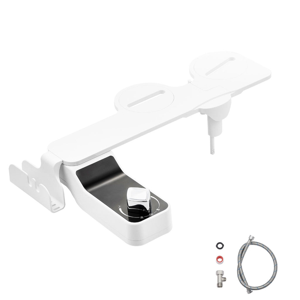 Bidet Attachment for Toilet, 0.3" Ultra Thin Bidet Toilet Seat Attachment - Dual Retractable Nozzles, Adjustable Water Pressure, Non-Electric Cold Water Sprayer for Front Rear Water Wash, White