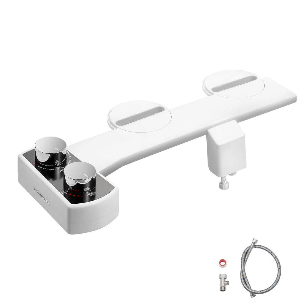 Bidet Attachment for Toilet, Non-Electric Bidet Toilet Seat Attachment - Dual Retractable Nozzles, Adjustable Water Pressure, Easily Installed Cold Water Sprayer for Rear Feminine Wash, White
