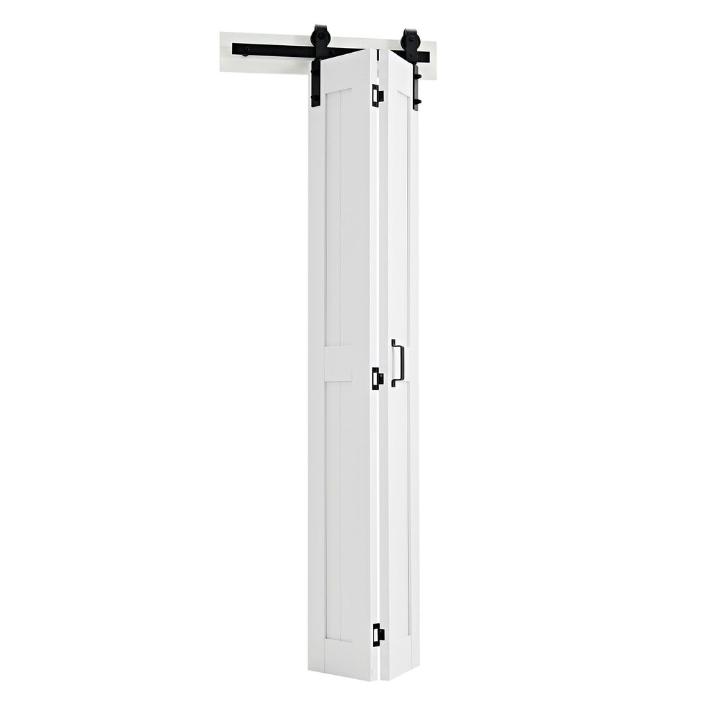 Bifold Barn Door, 24" x 84", MDF Bi-Fold Sliding Closet Doors, Hardware Kit Included, H-Frame Space-Saving Design, Need to Assemble, for Bedroom, Living Room, Wardrobe and Room Divider, White