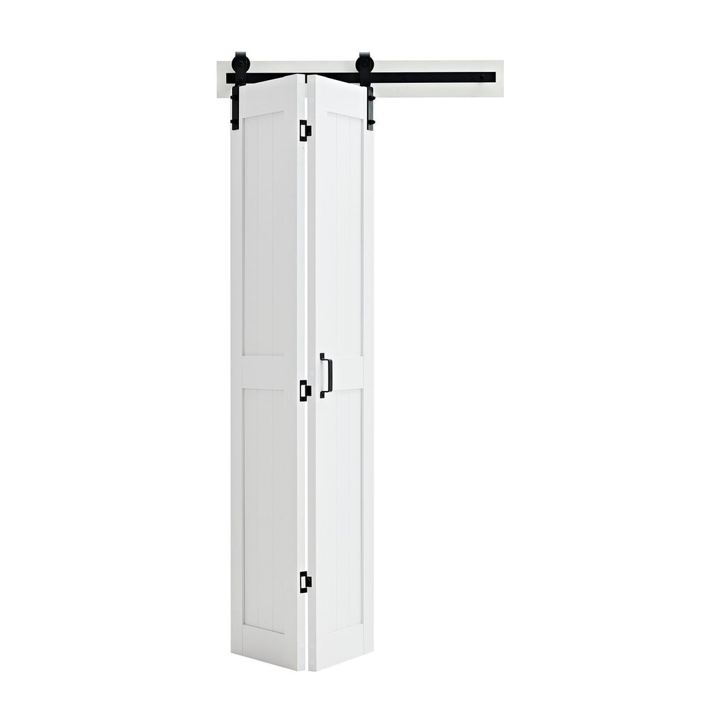 Bifold Barn Door, 36" x 84", MDF Bi-Fold Sliding Closet Doors, Hardware Kit Included, H-Frame Space-Saving Design, Need to Assemble, for Bedroom, Living Room, Wardrobe and Room Divider, White