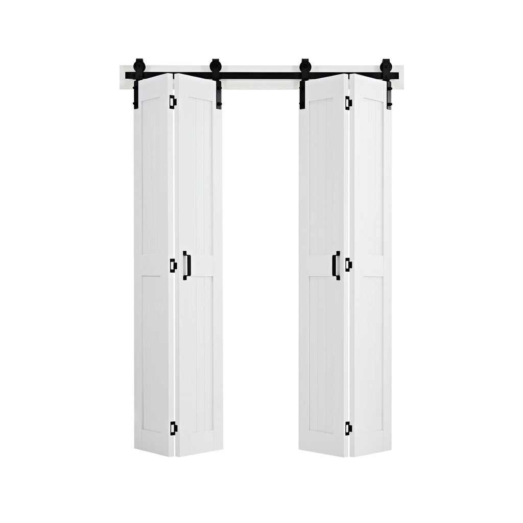 Bifold Barn Door, 48" x 84", MDF Bi-Fold Sliding Closet Doors, Hardware Kit Included, H-Frame Space-Saving Design, Pre-Assembled Panels for Bedroom, Living Room, Wardrobe and Room Divider, White